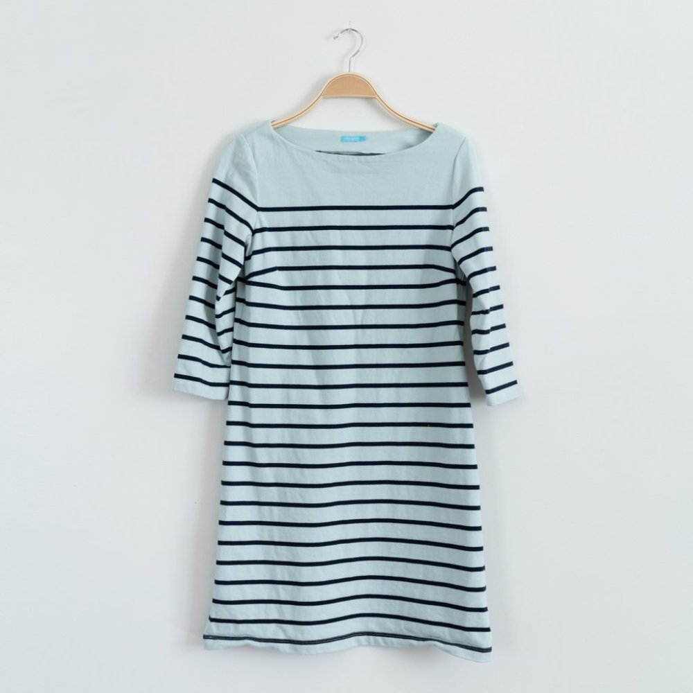 J. McLaughlin Womens Sylvie Striped 3/4 Sleeve Shift Dress Size Small Blue